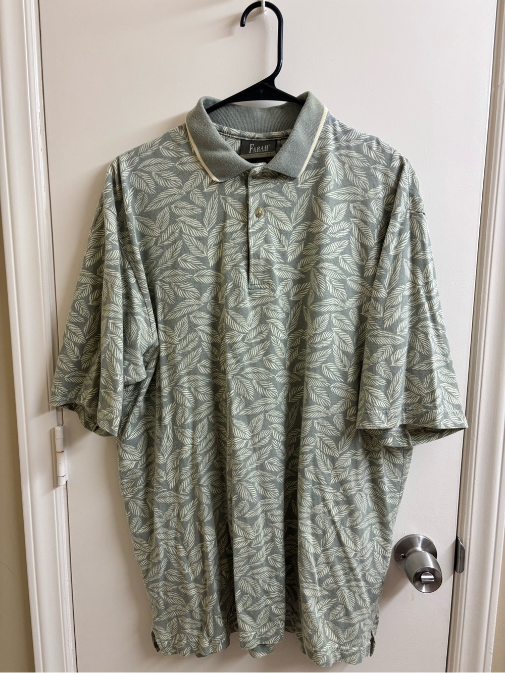 Farah Short Sleeve Polo Golf Shirt Men's Large Cotton Leaf Print Green Mexico